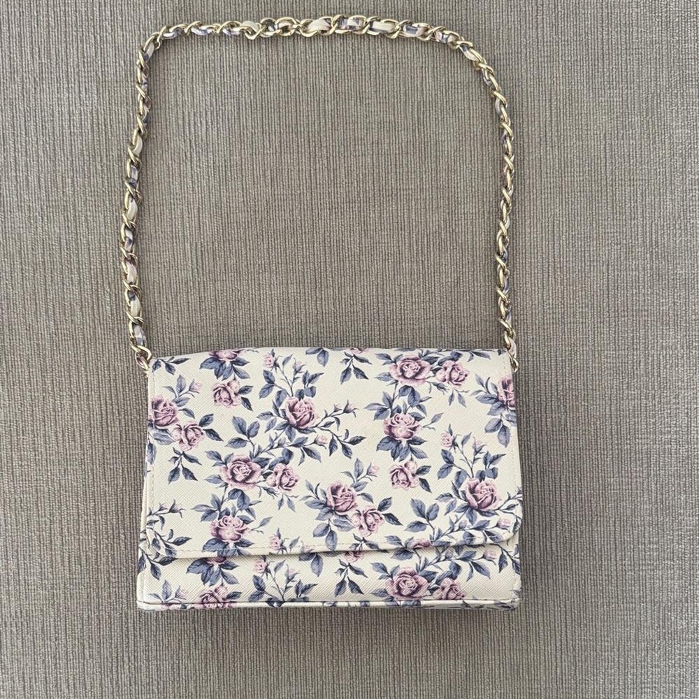 Janie & Jack Floral little girls Chain Shoulder Bag - Cream and Pink